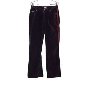Black Velvet Tommy Hilfiger Trousers with Red Side Accent